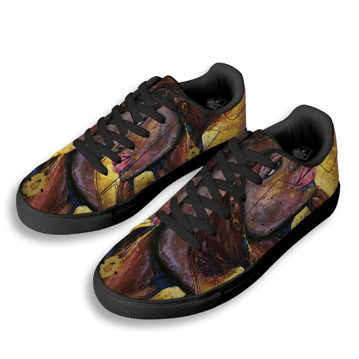 Woman African Print Black Low Top Sneakers-grizzshop