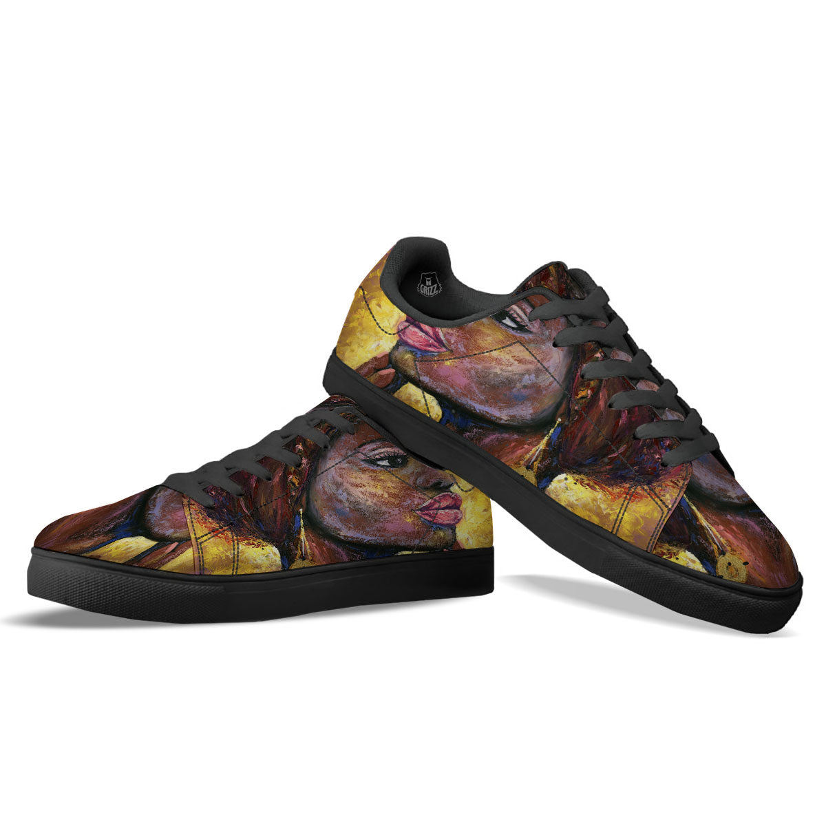 Woman African Print Black Low Top Sneakers-grizzshop