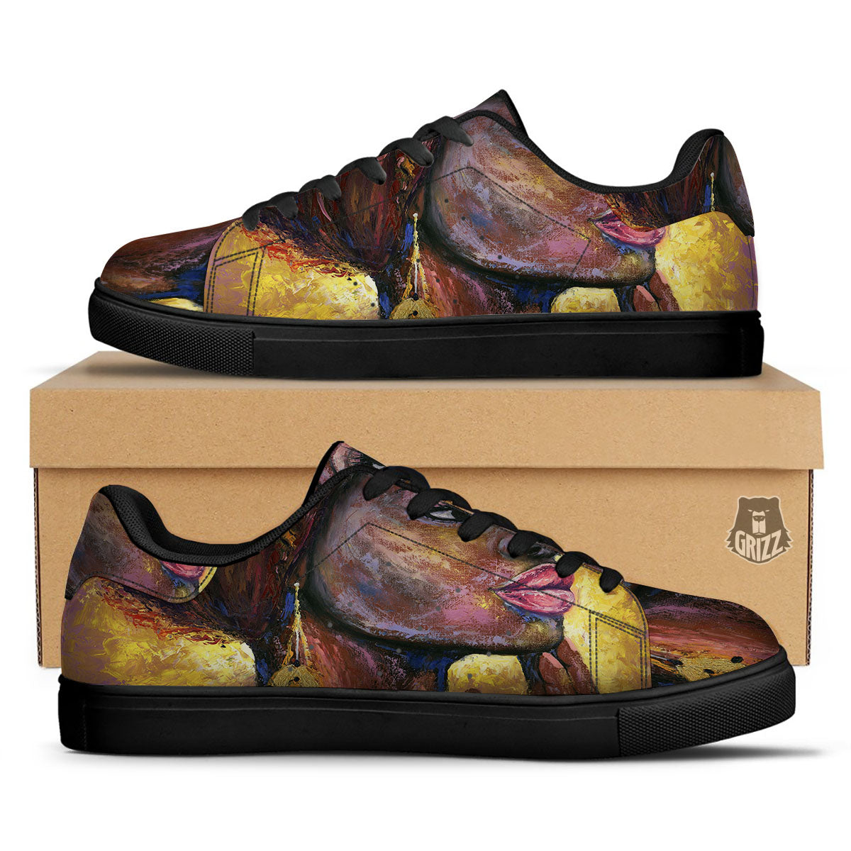 Woman African Print Black Low Top Sneakers-grizzshop