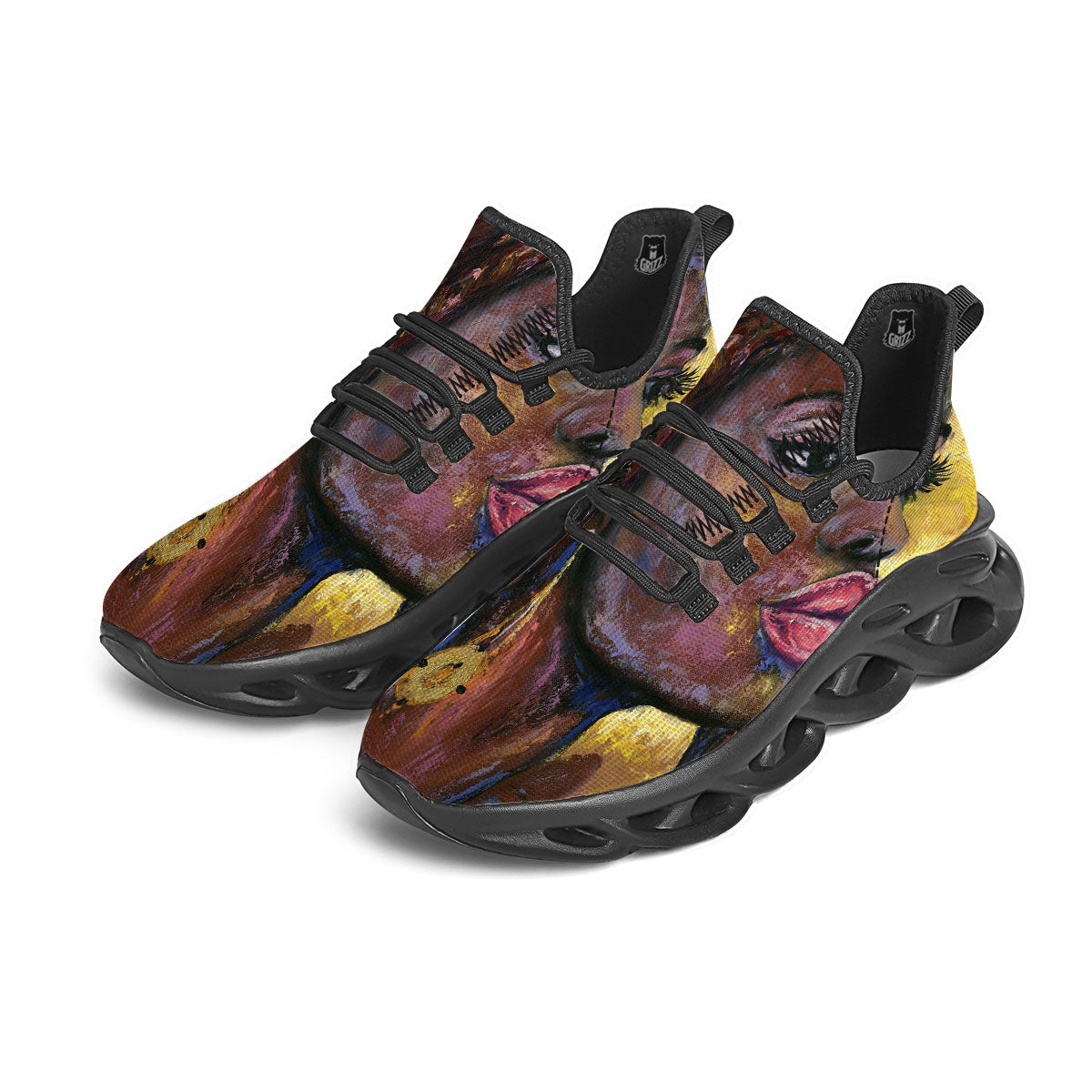 Woman African Print Black Running Shoes-grizzshop