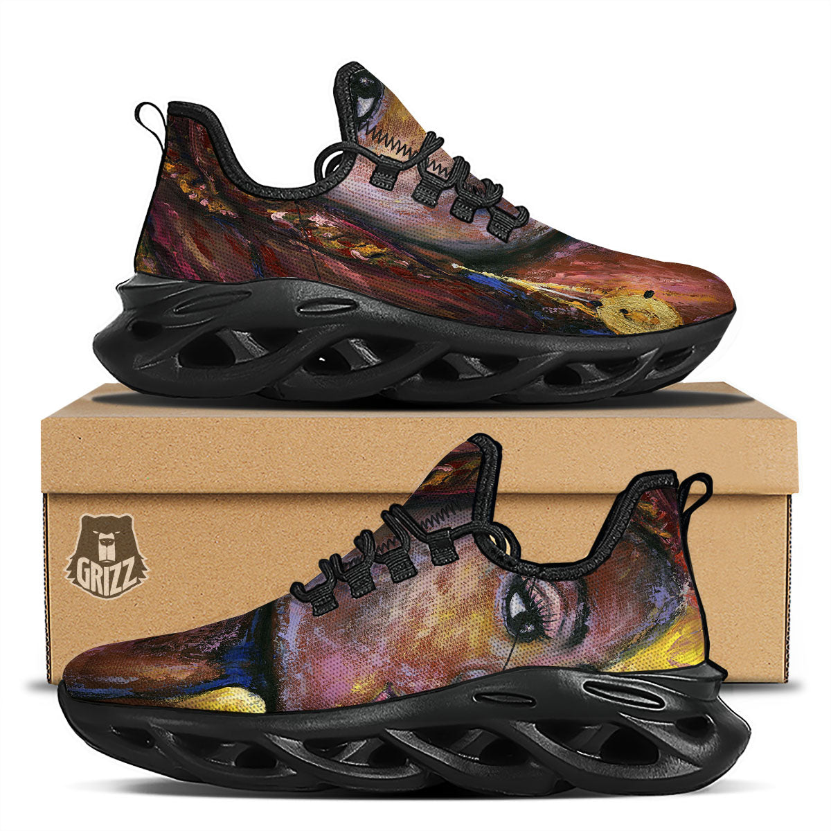 Woman African Print Black Running Shoes-grizzshop