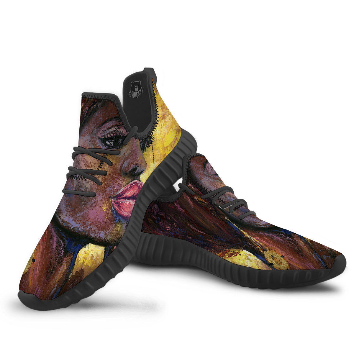 Woman African Print Black Walking Shoes-grizzshop