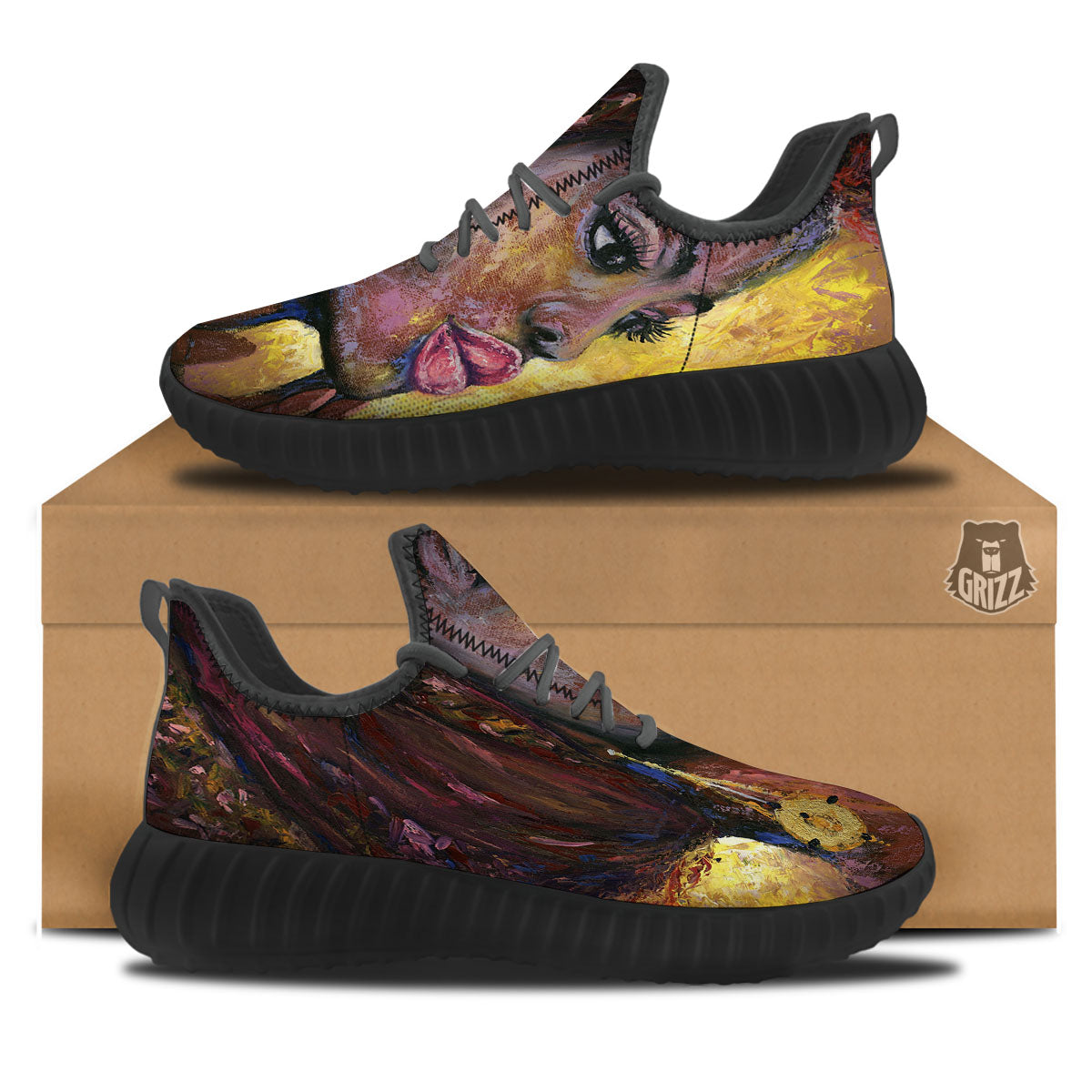 Woman African Print Black Walking Shoes-grizzshop