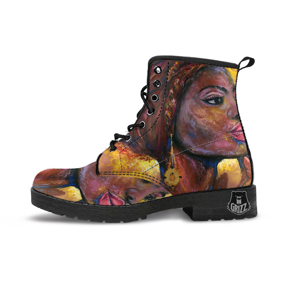 Woman African Print Leather Boots-grizzshop