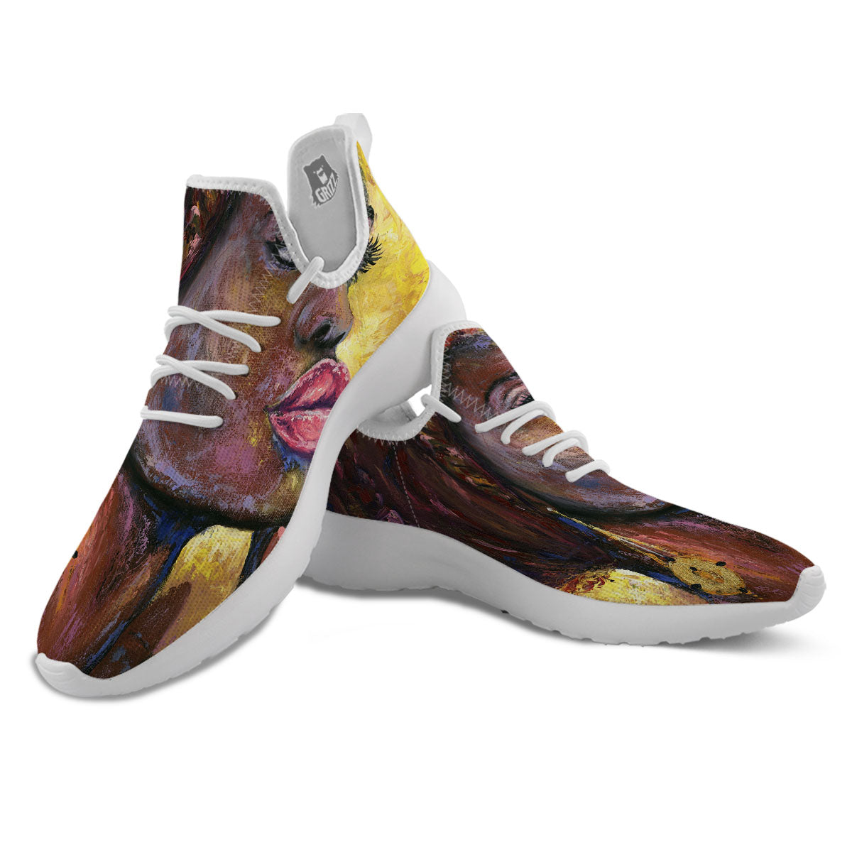 Woman African Print White Athletic Shoes-grizzshop