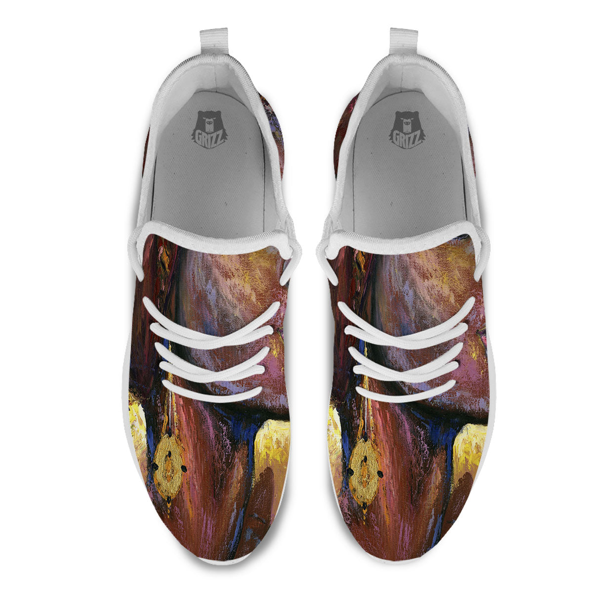 Woman African Print White Athletic Shoes-grizzshop