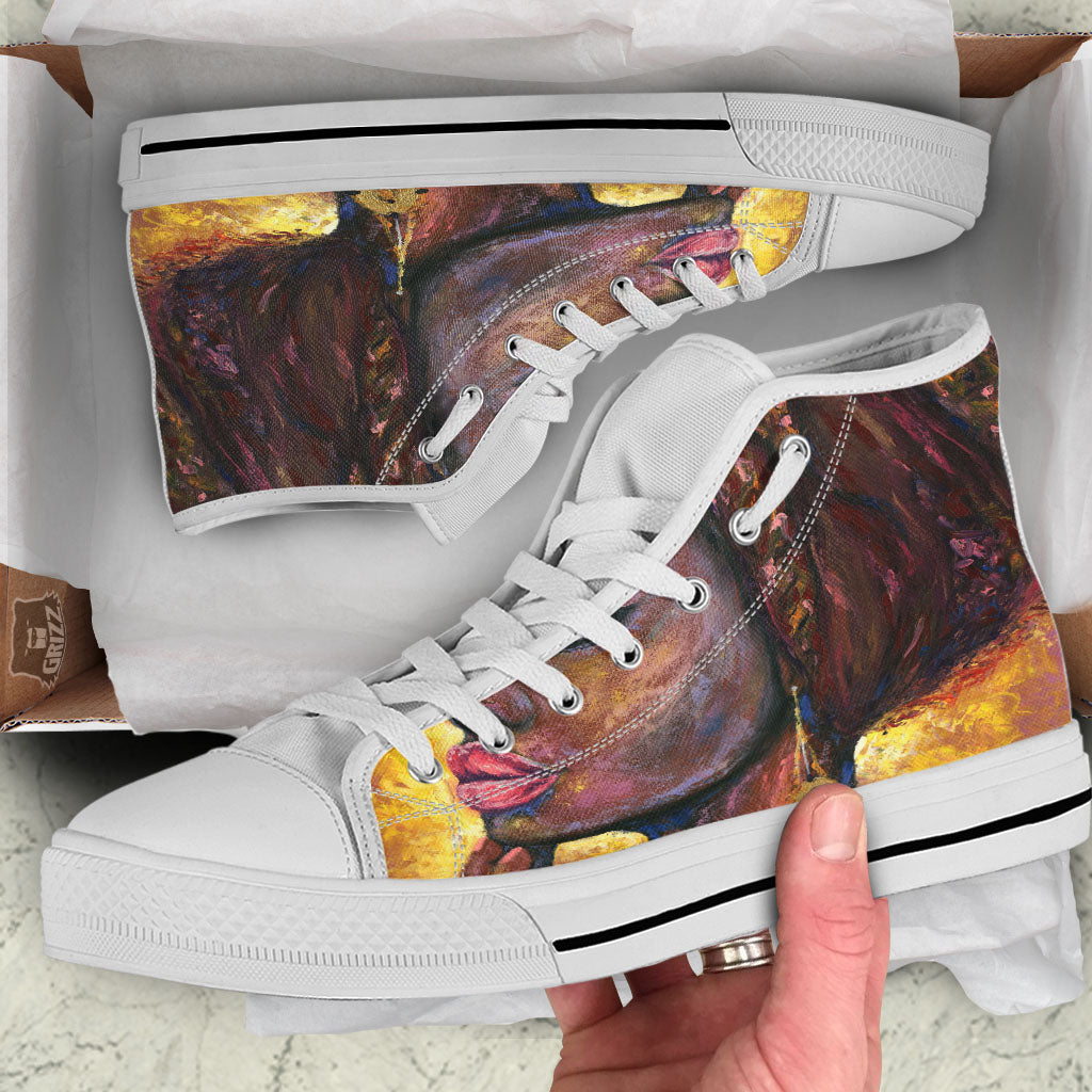 Woman African Print White High Top Shoes-grizzshop
