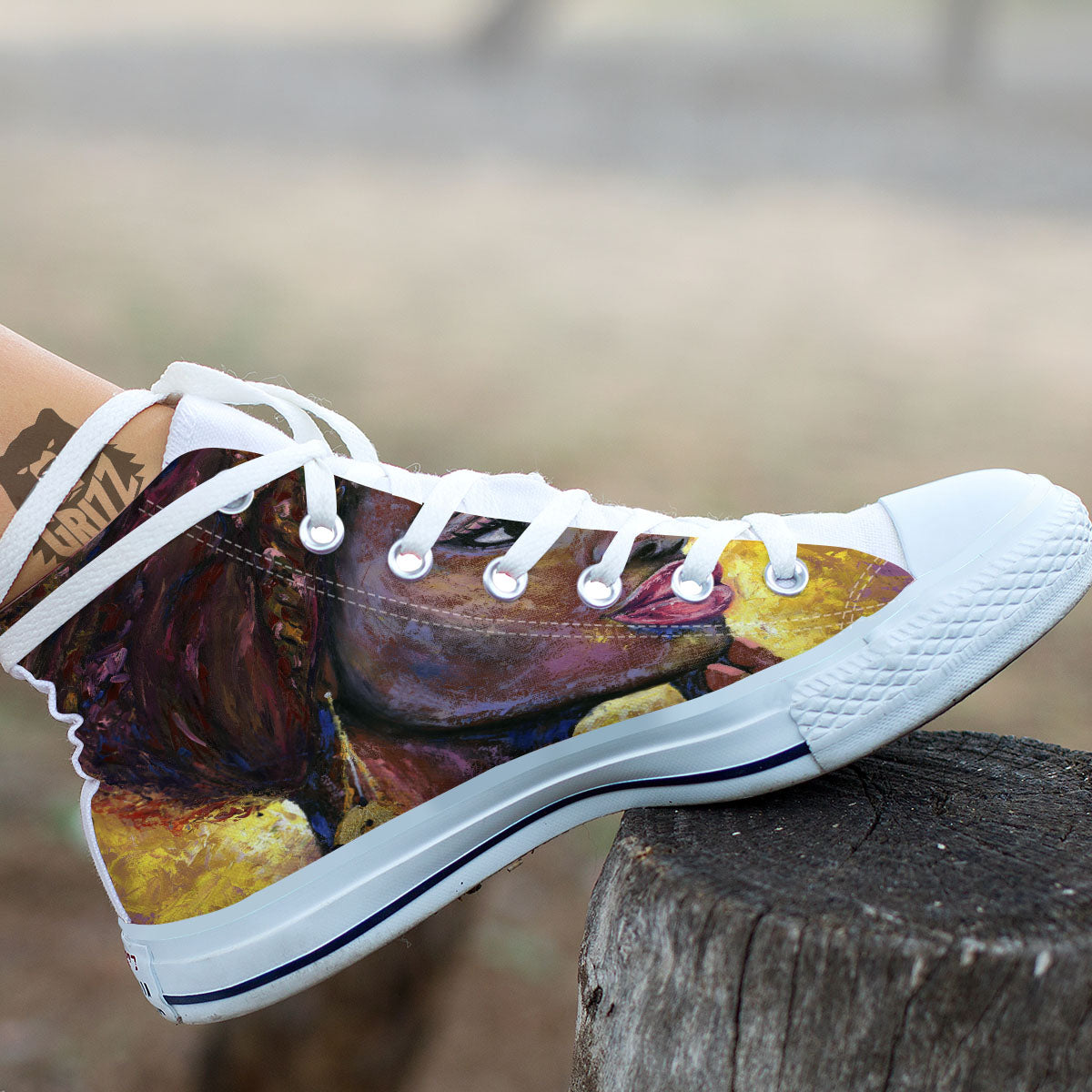 Woman African Print White High Top Shoes-grizzshop