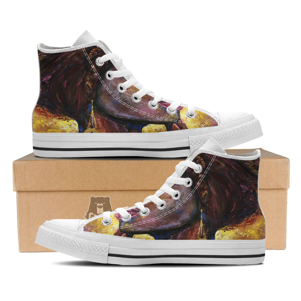 Woman African Print White High Top Shoes-grizzshop