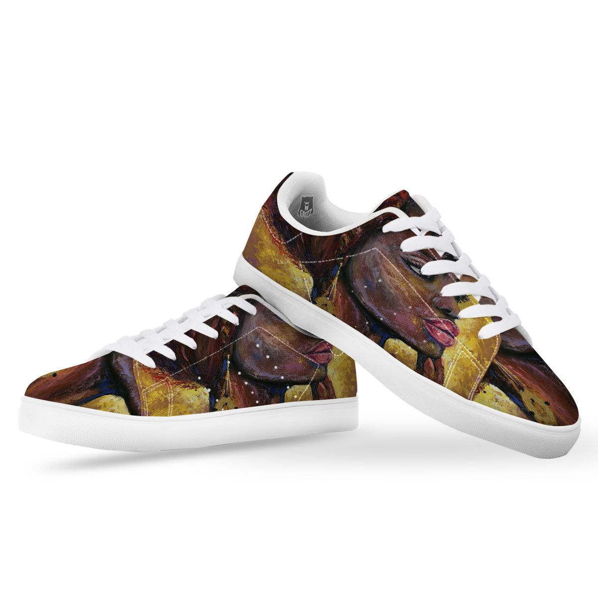 Woman African Print White Low Top Sneakers-grizzshop