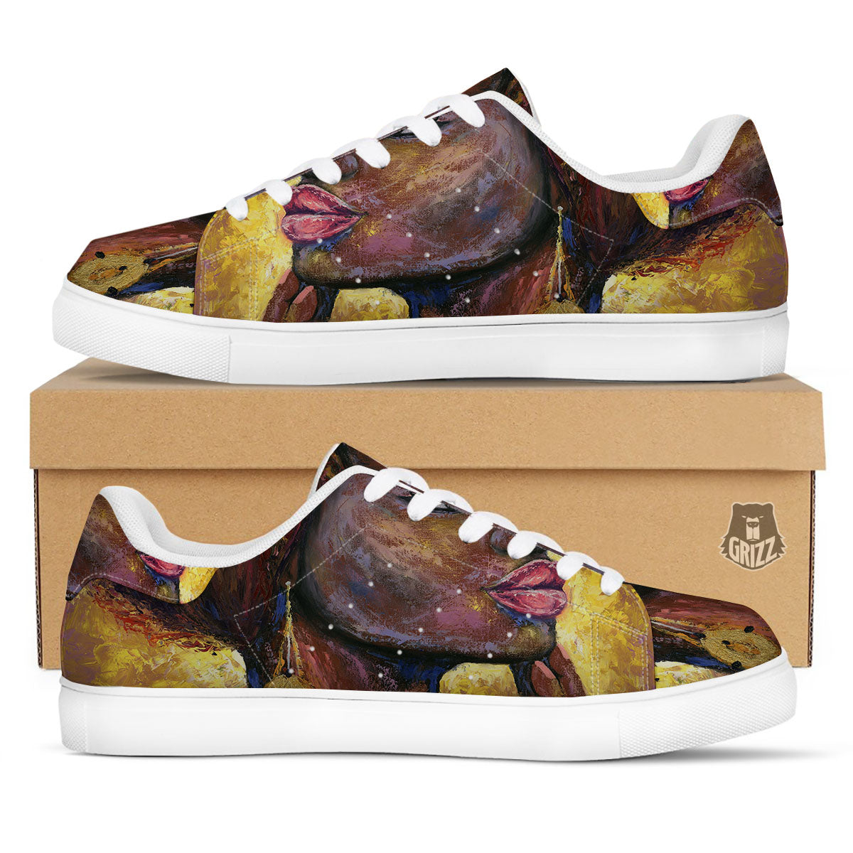 Woman African Print White Low Top Sneakers-grizzshop