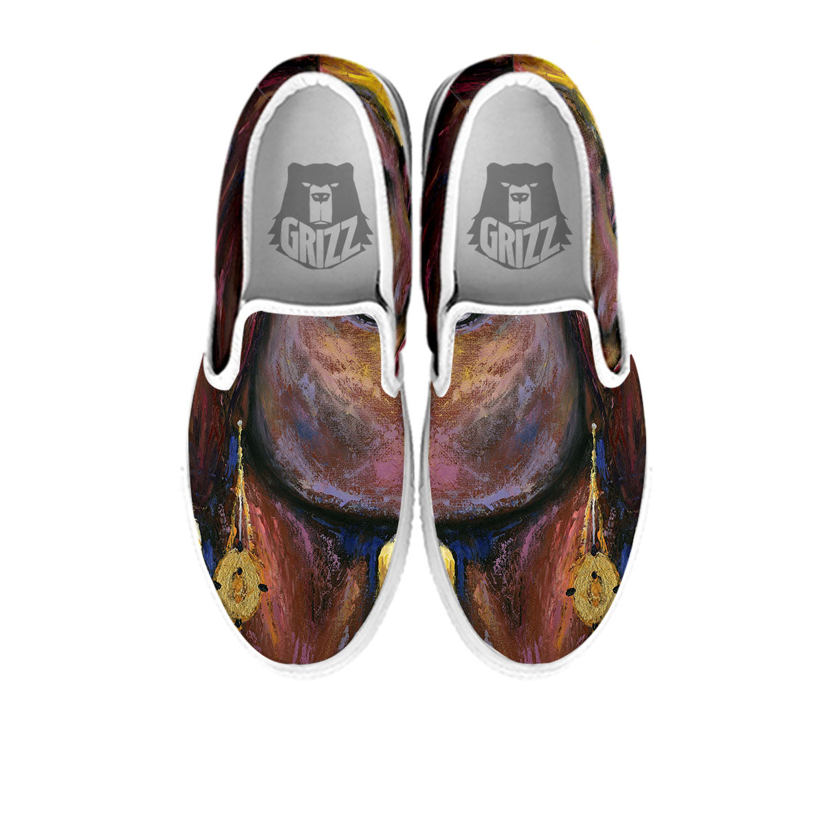 Woman African Print White Slip On Shoes-grizzshop