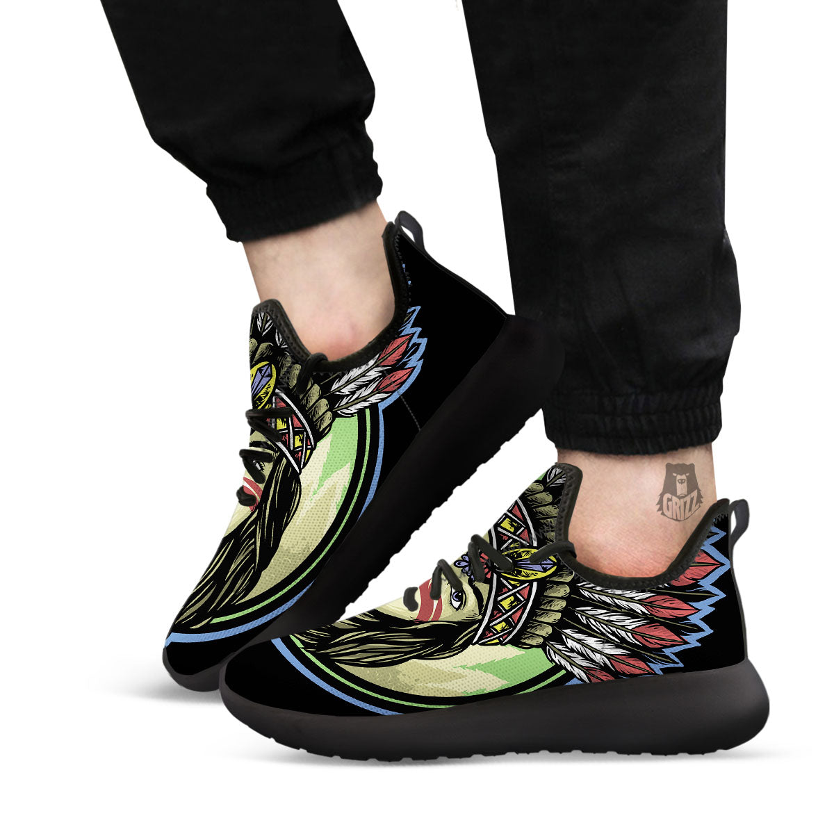 Woman Portrait Native Indian Print Black Athletic Shoes-grizzshop
