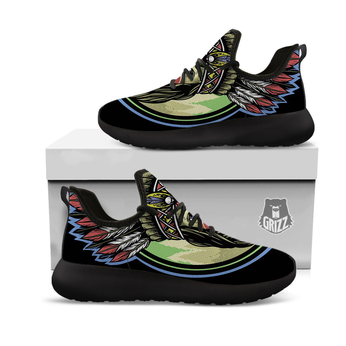 Woman Portrait Native Indian Print Black Athletic Shoes-grizzshop