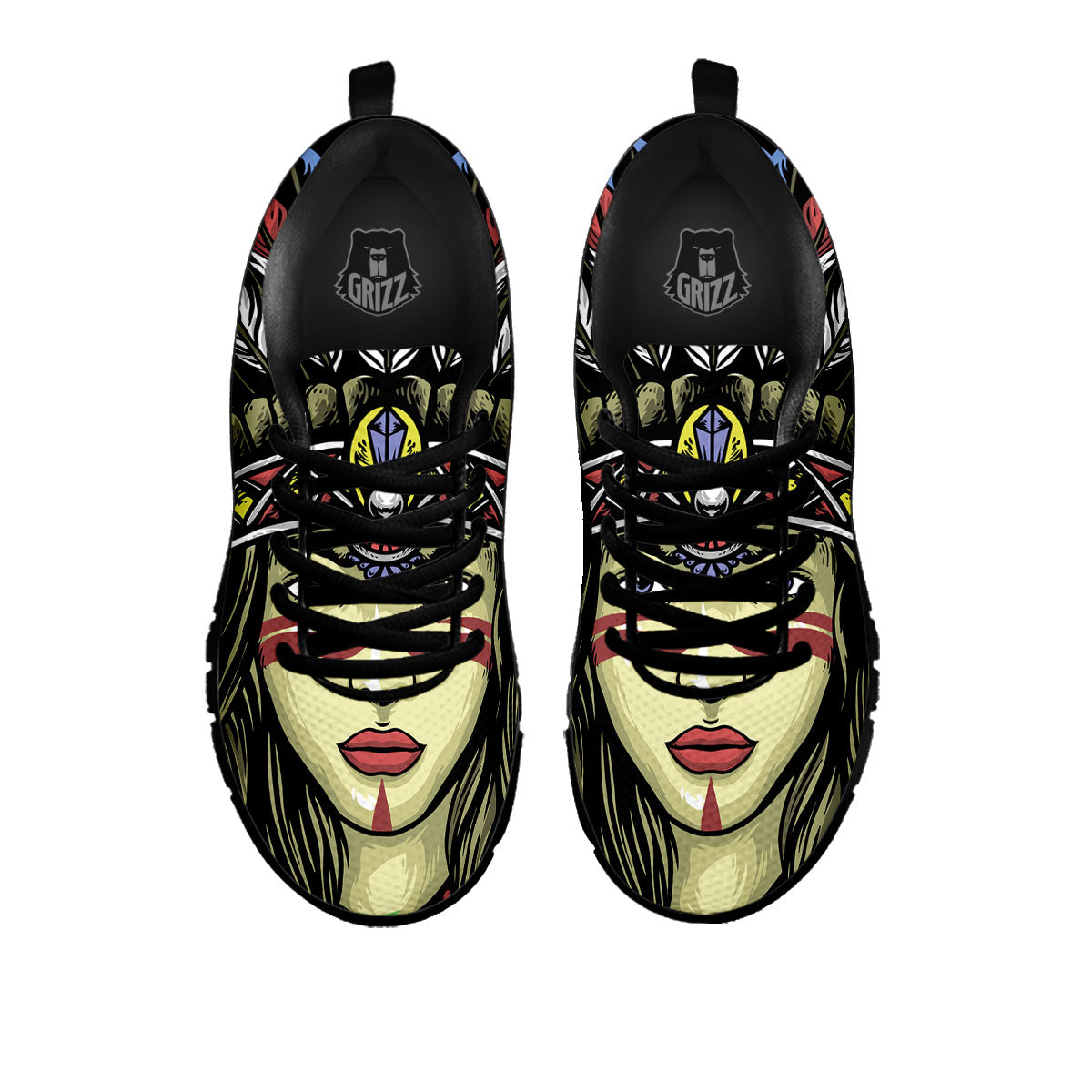 Woman Portrait Native Indian Print Black Sneaker-grizzshop