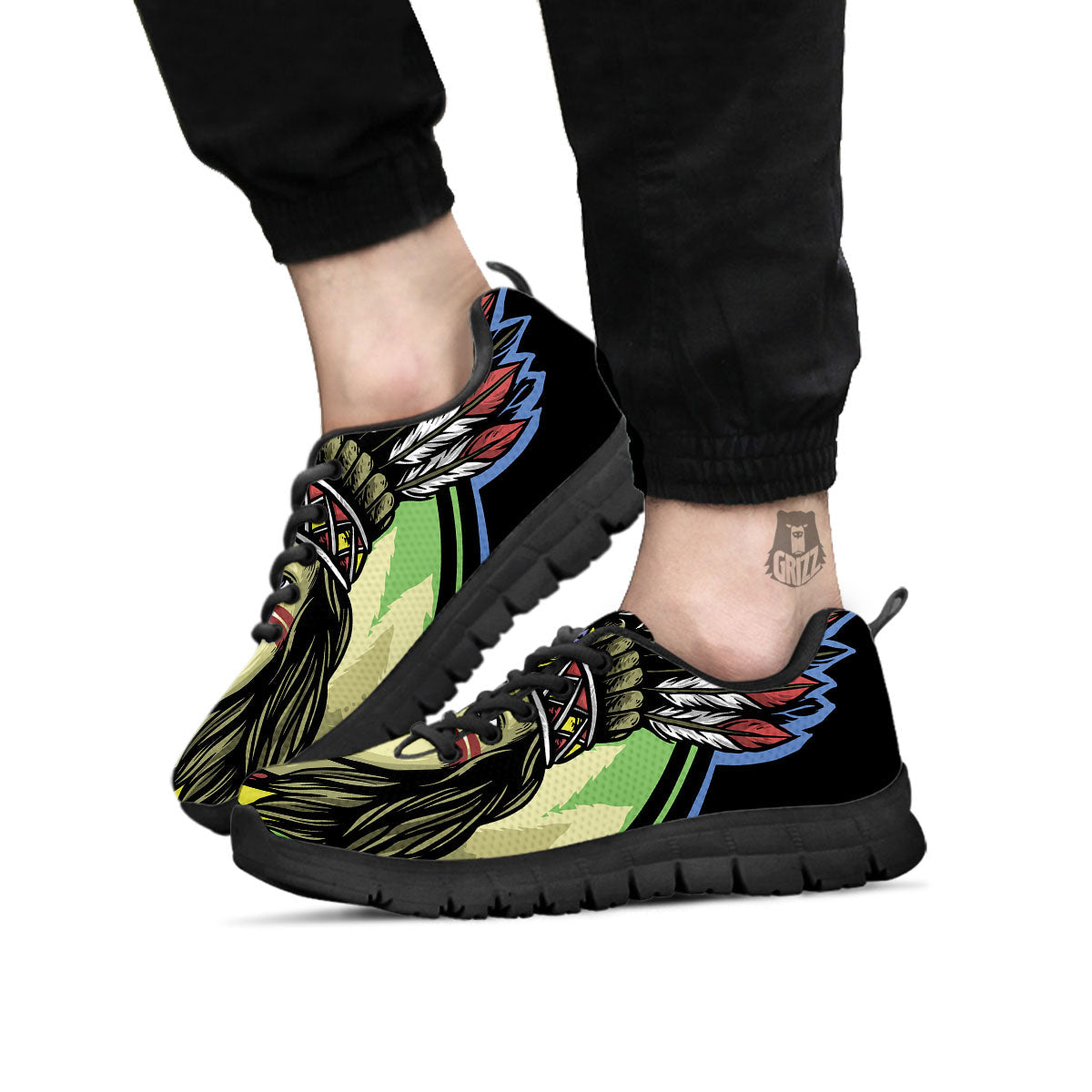 Woman Portrait Native Indian Print Black Sneaker-grizzshop