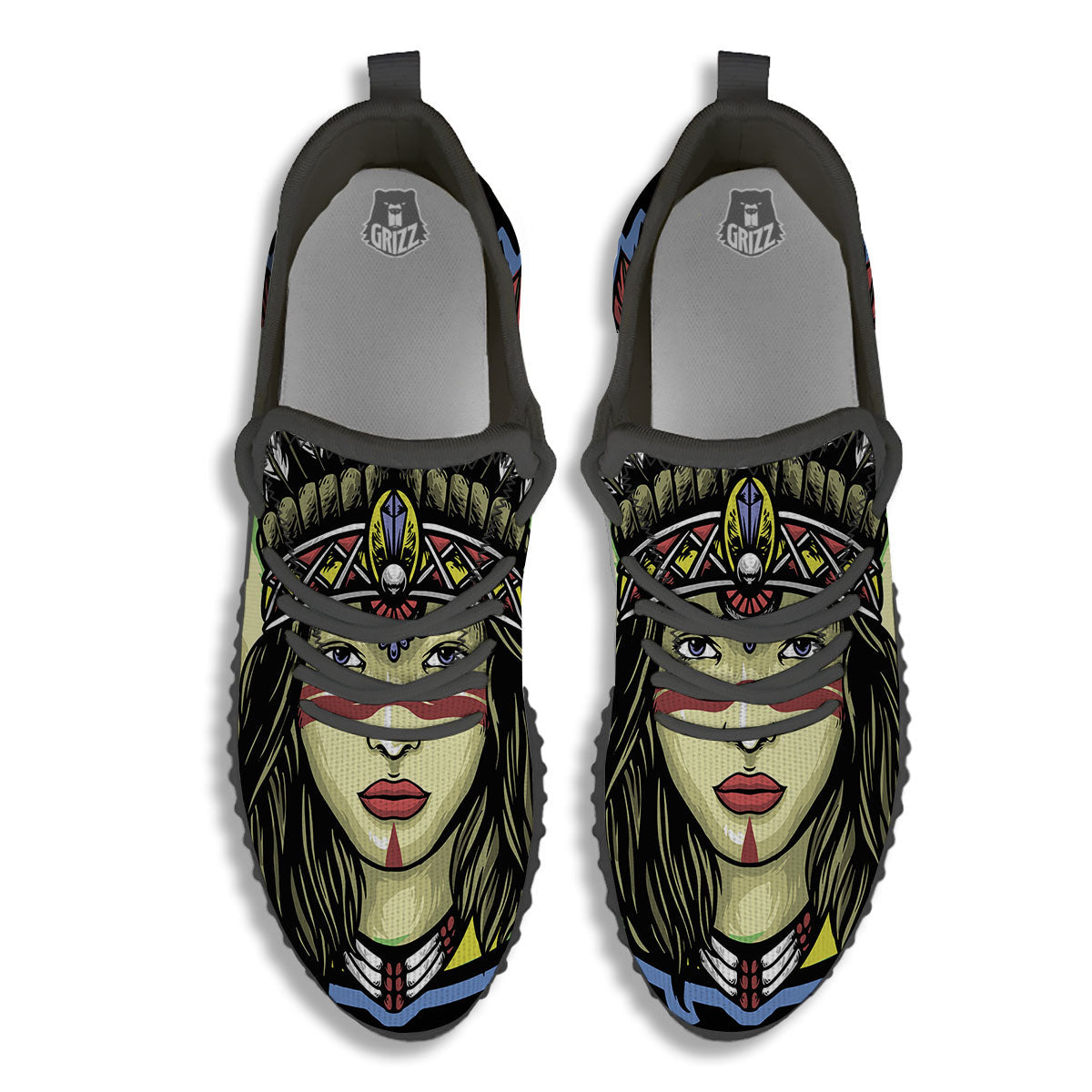 Woman Portrait Native Indian Print Black Walking Shoes-grizzshop