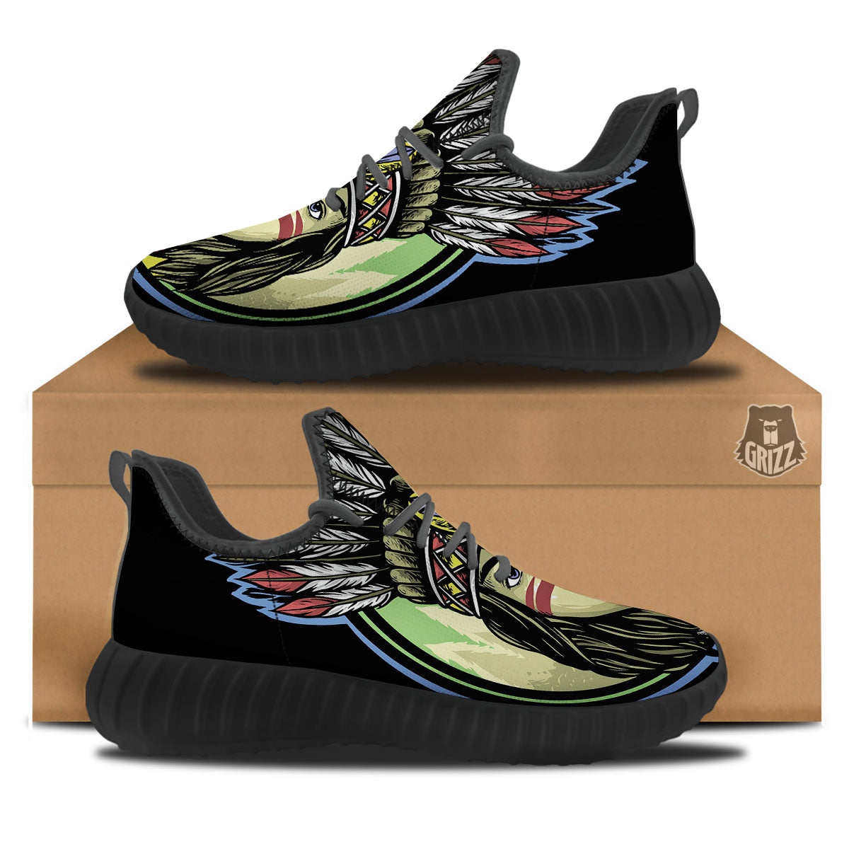 Woman Portrait Native Indian Print Black Walking Shoes-grizzshop