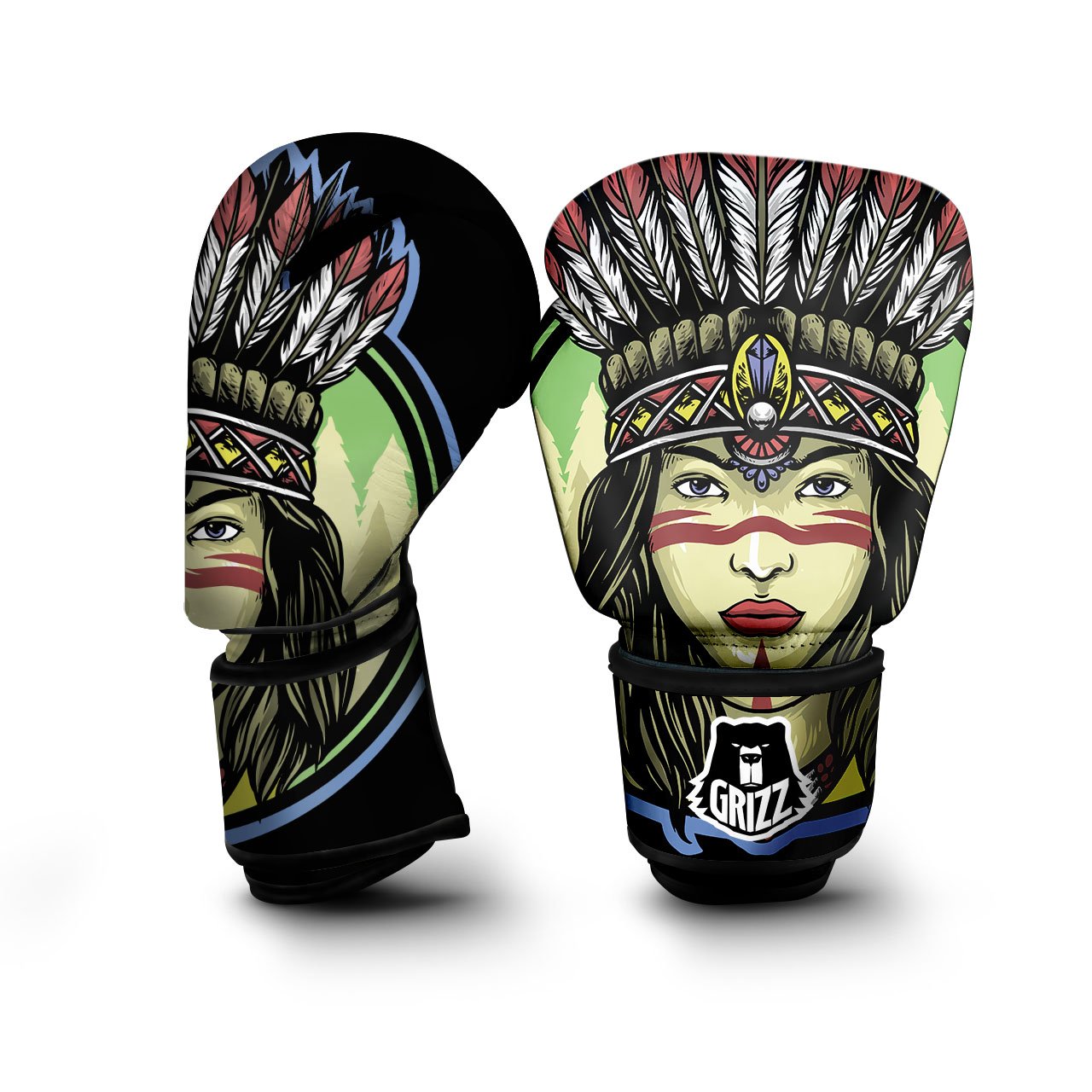 Woman Portrait Native Indian Print Boxing Gloves-grizzshop