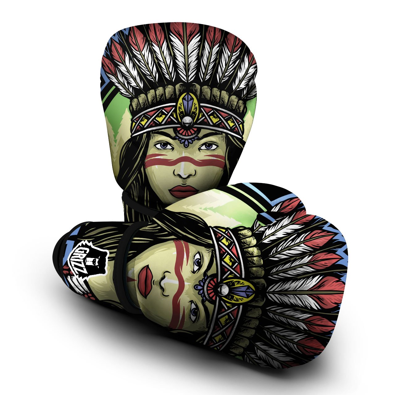 Woman Portrait Native Indian Print Boxing Gloves-grizzshop