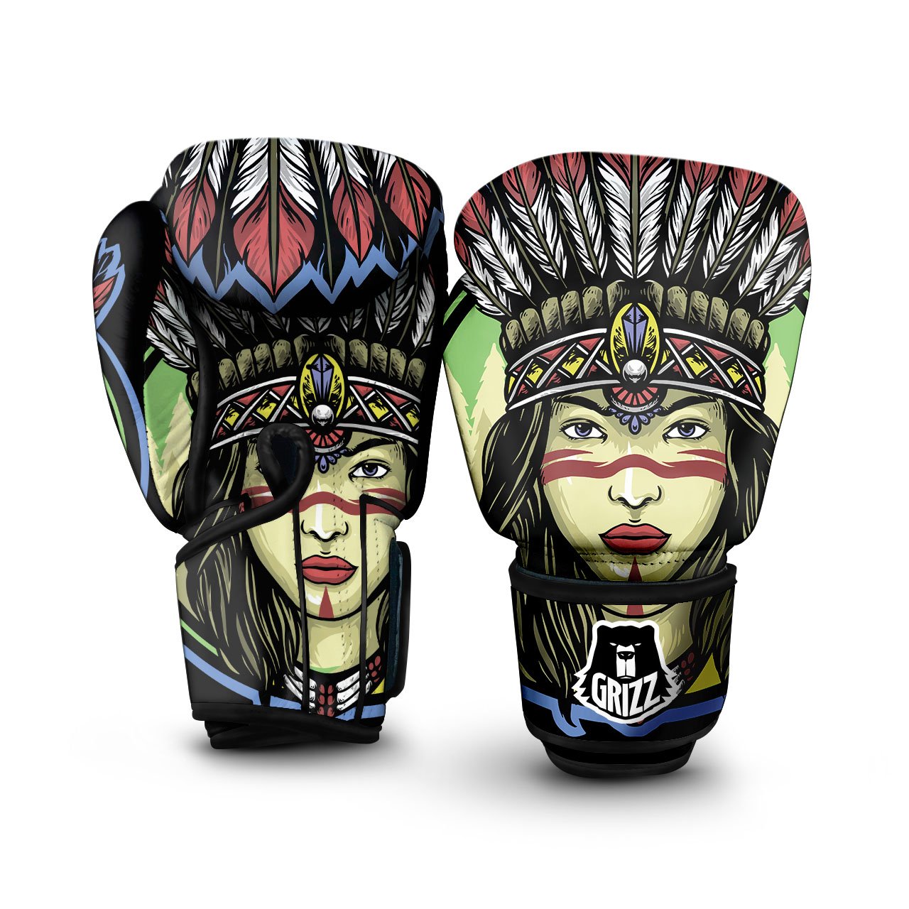 Woman Portrait Native Indian Print Boxing Gloves-grizzshop