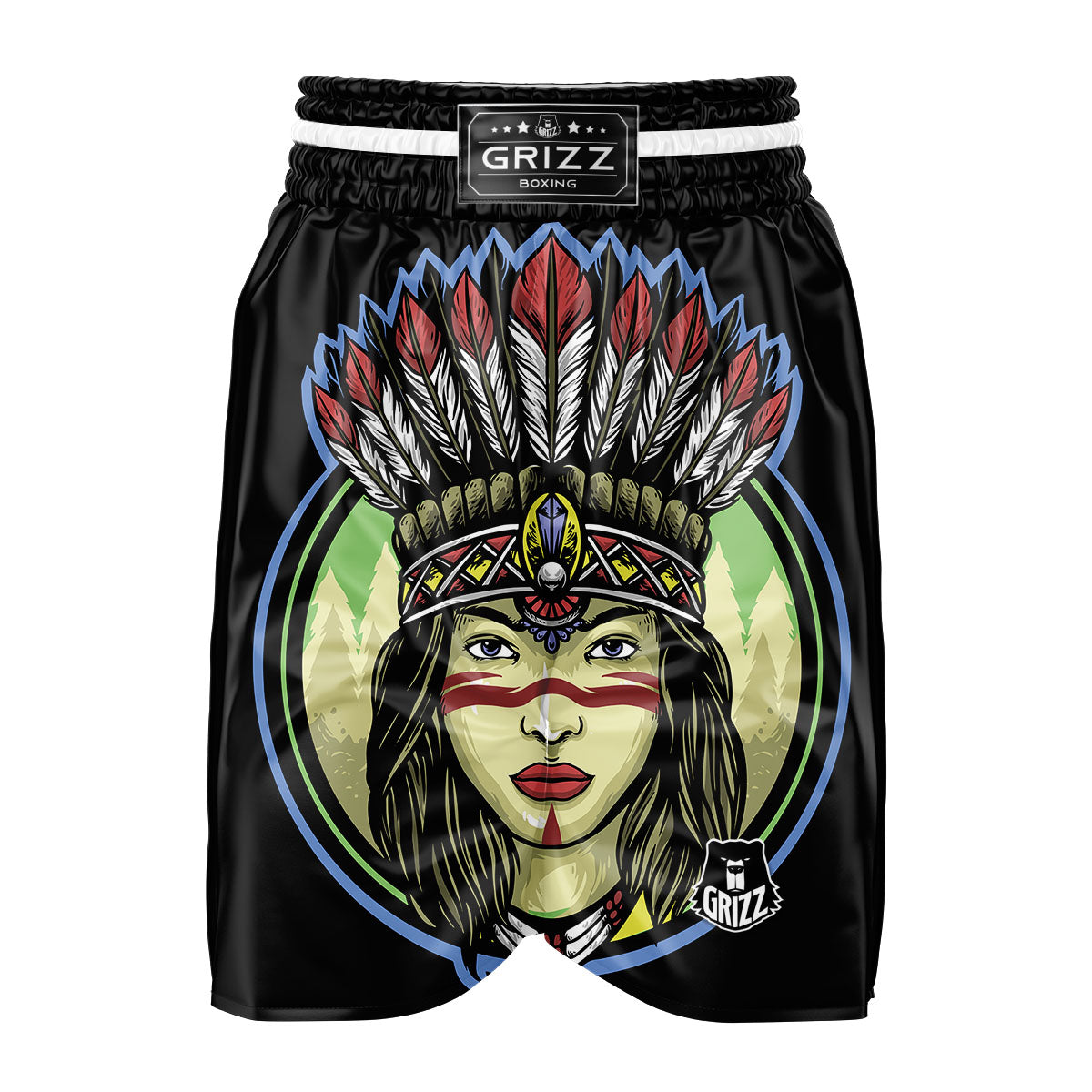 Woman Portrait Native Indian Print Boxing Shorts-grizzshop