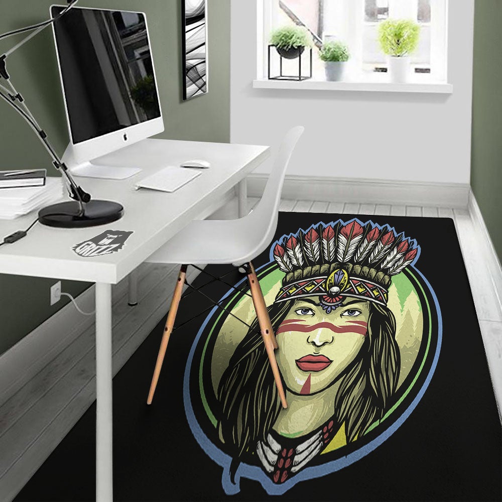 Woman Portrait Native Indian Print Floor Mat-grizzshop