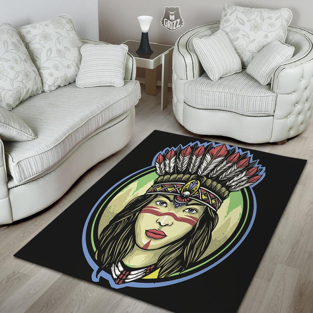 Woman Portrait Native Indian Print Floor Mat-grizzshop