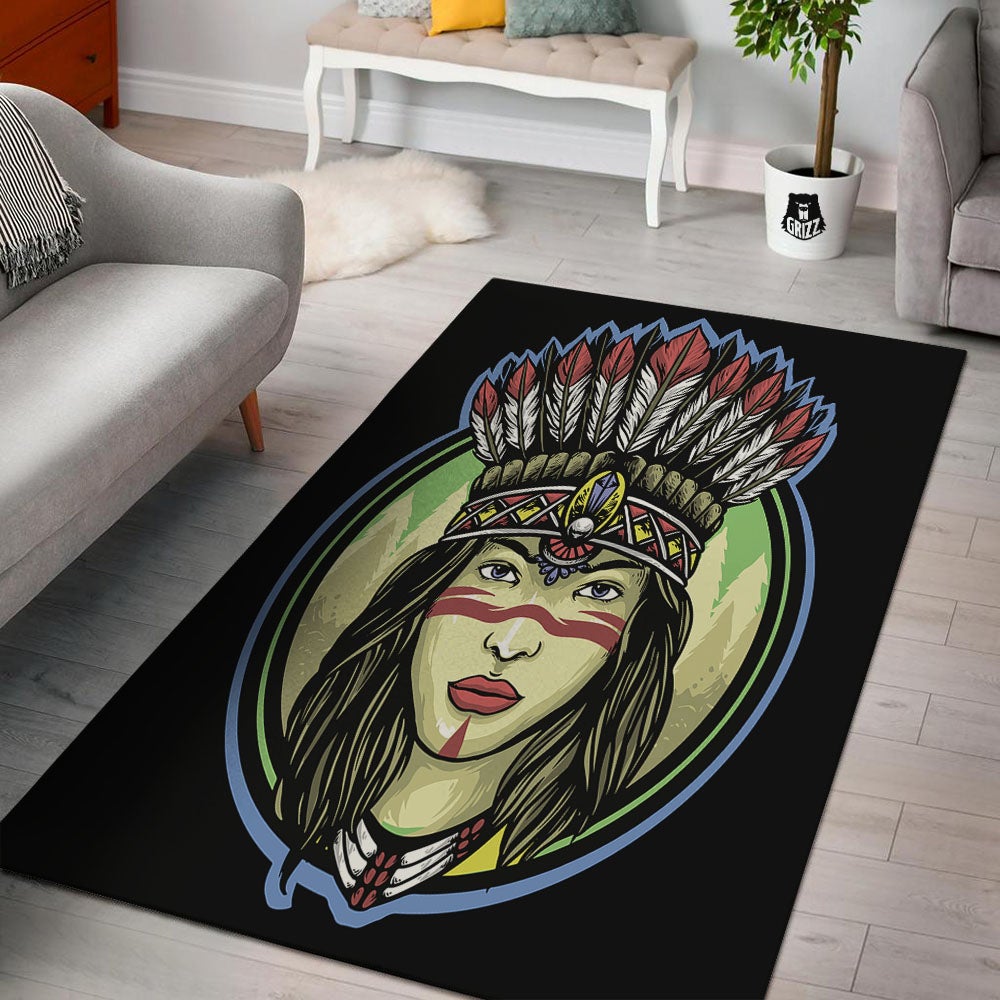 Woman Portrait Native Indian Print Floor Mat-grizzshop