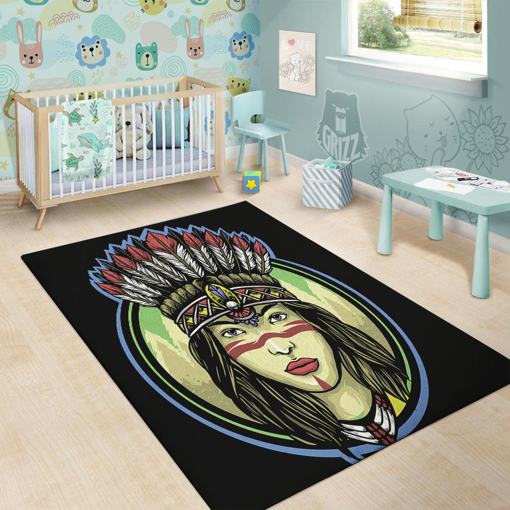 Woman Portrait Native Indian Print Floor Mat-grizzshop