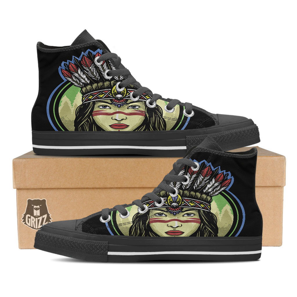 Woman Portrait Native Indian Print High Top Shoes-grizzshop