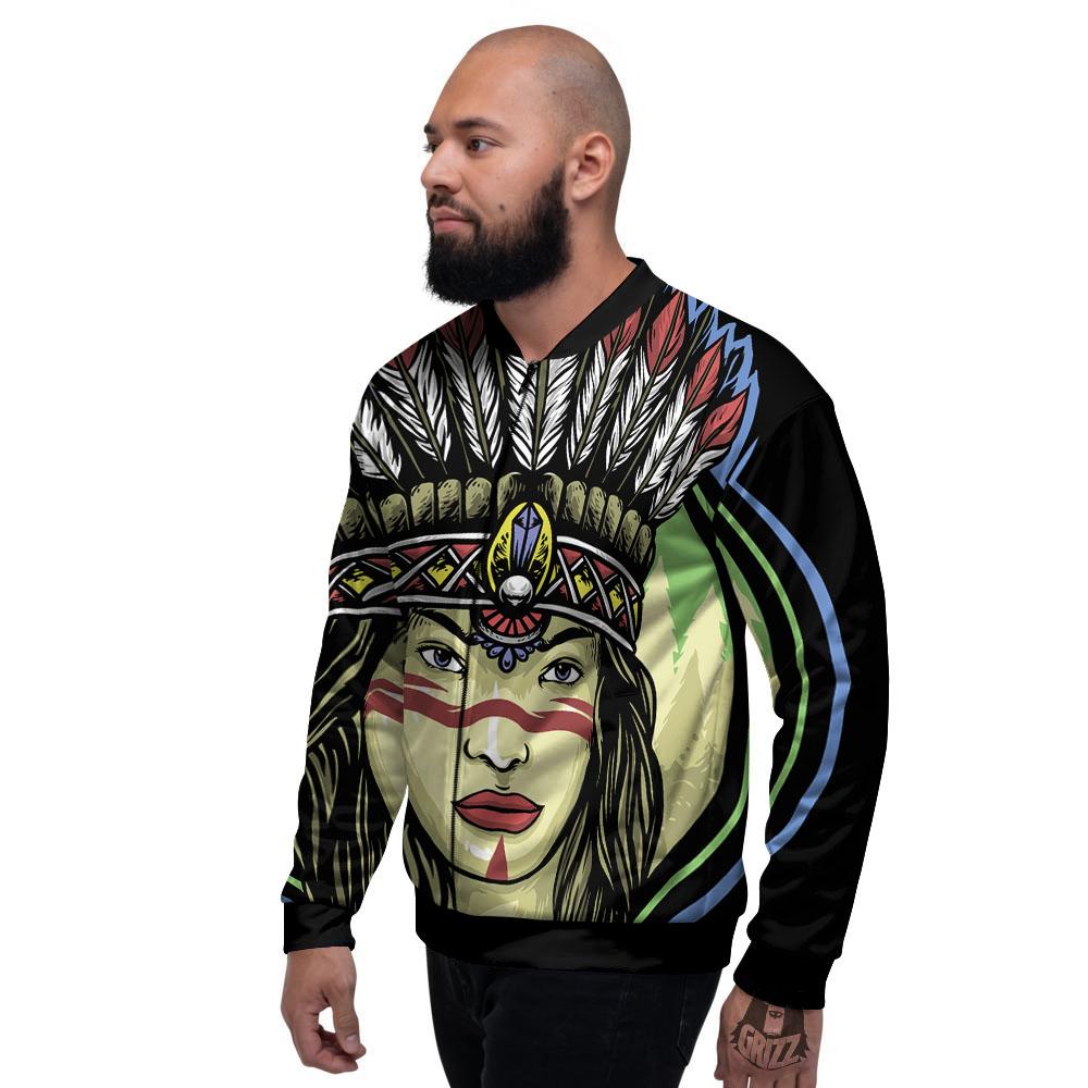Woman Portrait Native Indian Print Men's Bomber Jacket-grizzshop