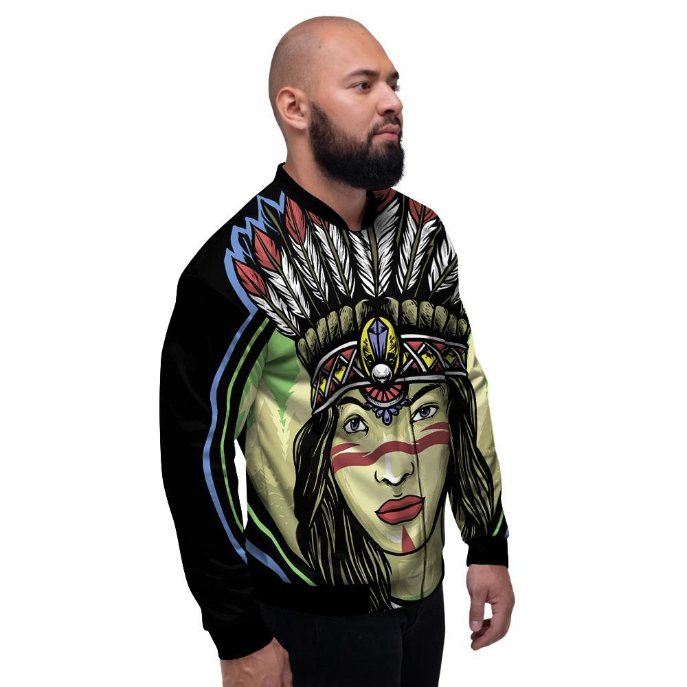 Woman Portrait Native Indian Print Men's Bomber Jacket-grizzshop
