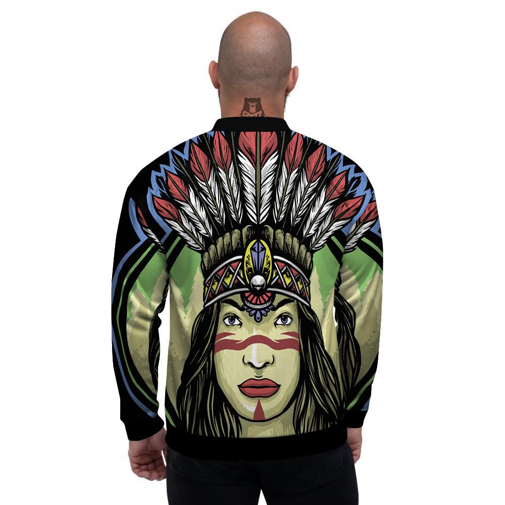 Woman Portrait Native Indian Print Men's Bomber Jacket-grizzshop