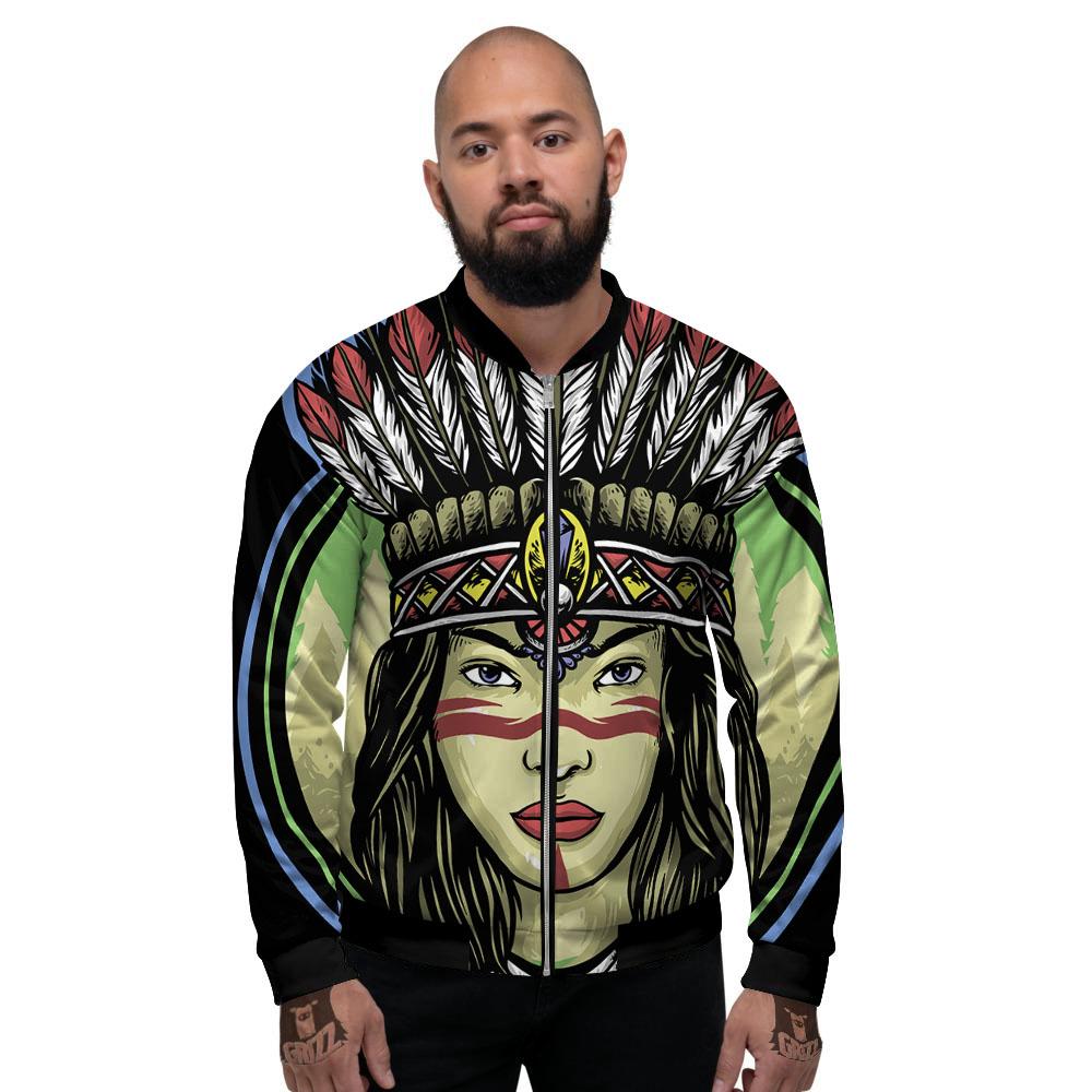Woman Portrait Native Indian Print Men's Bomber Jacket-grizzshop