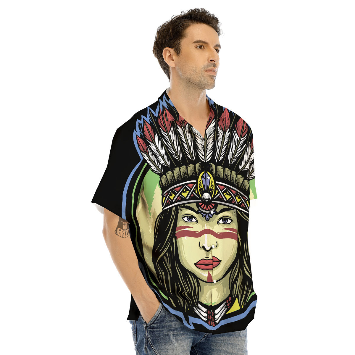 Woman Portrait Native Indian Print Men's Hawaiian Shirt-grizzshop
