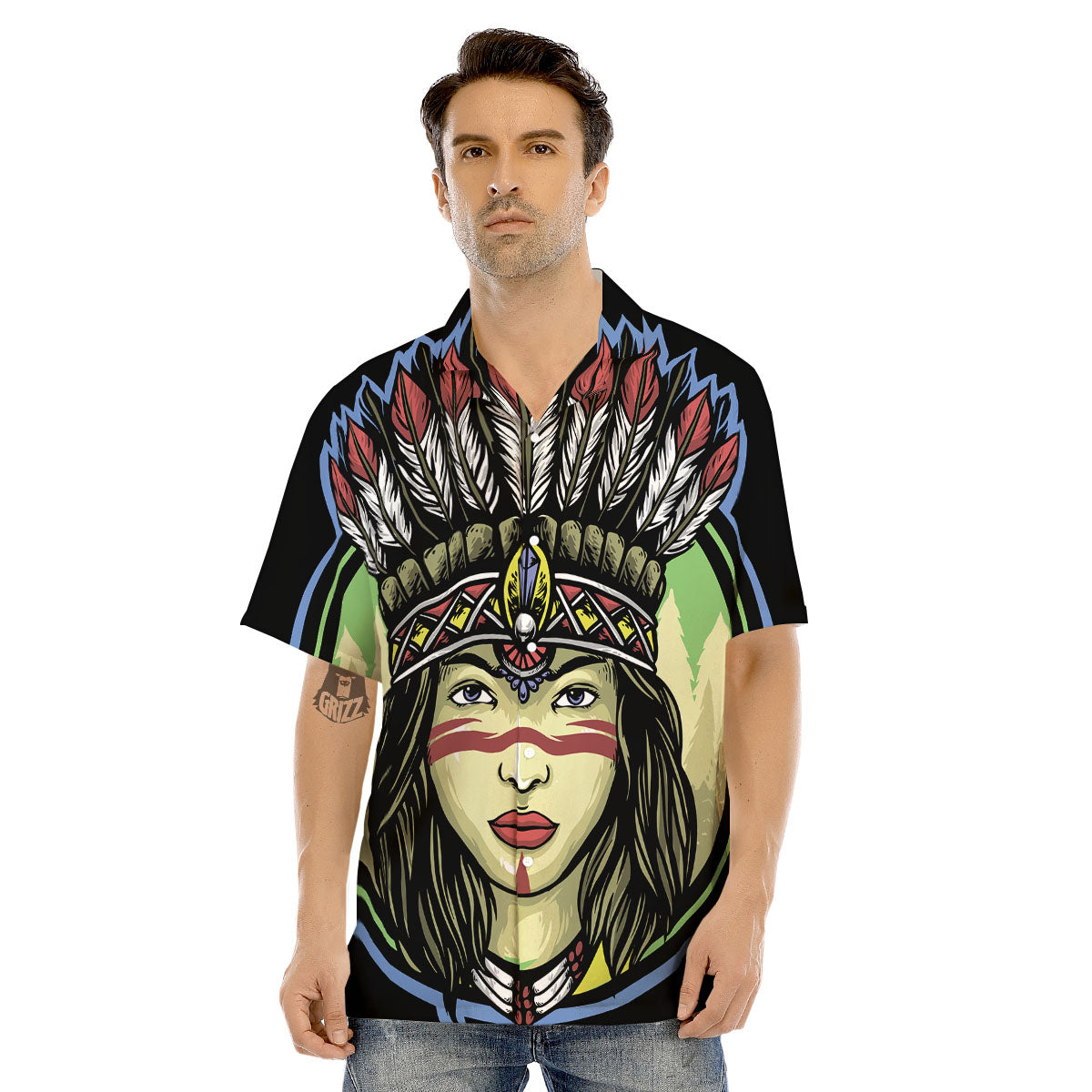Woman Portrait Native Indian Print Men's Hawaiian Shirt-grizzshop