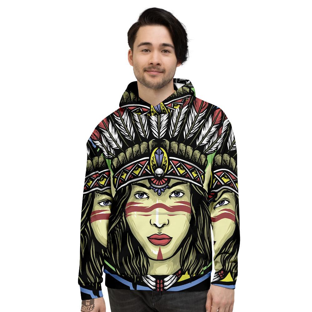 Woman Portrait Native Indian Print Men's Hoodie-grizzshop