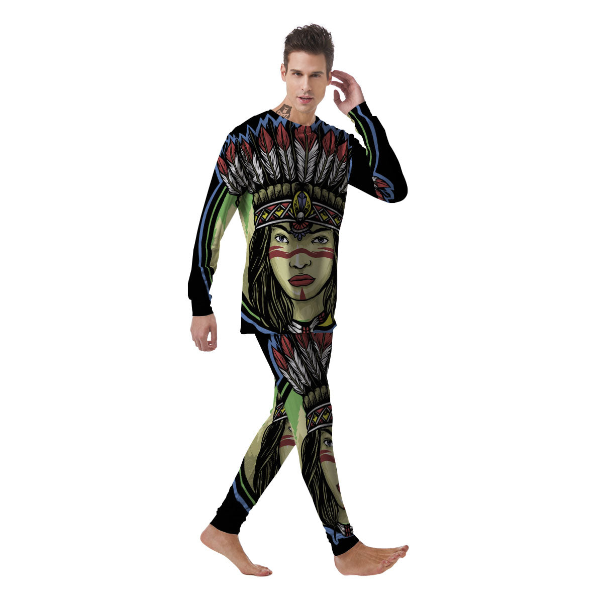 Woman Portrait Native Indian Print Men's Pajamas-grizzshop