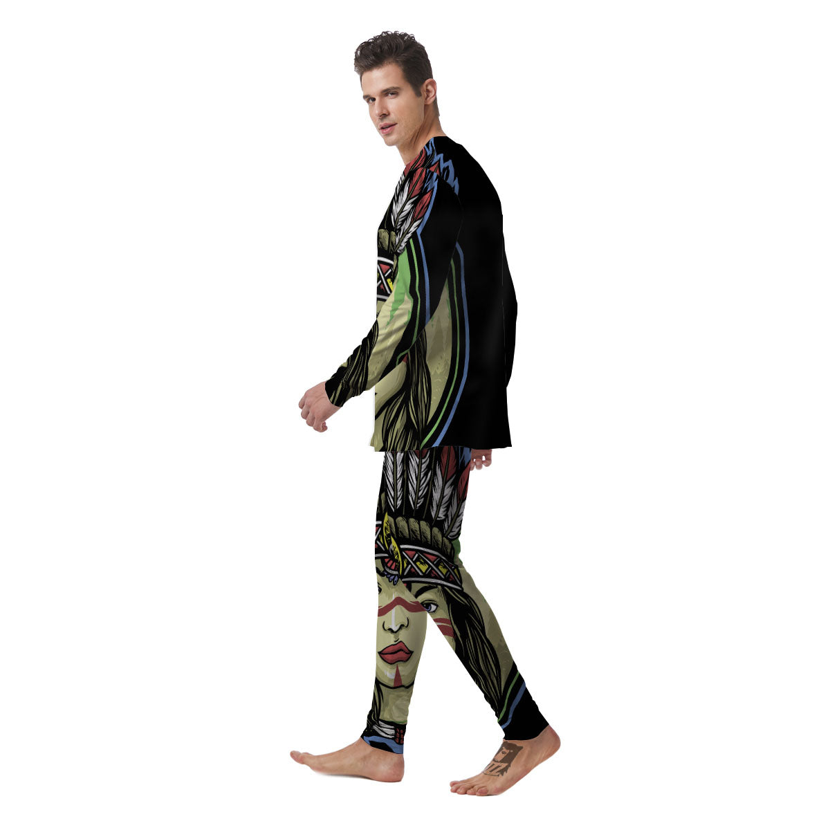 Woman Portrait Native Indian Print Men's Pajamas-grizzshop