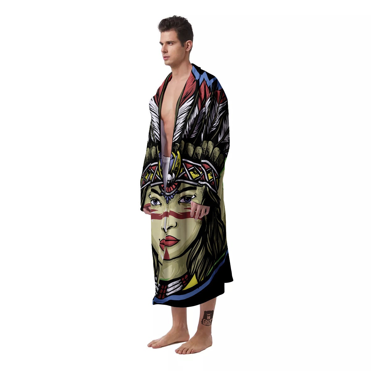 Woman Portrait Native Indian Print Men's Robe-grizzshop