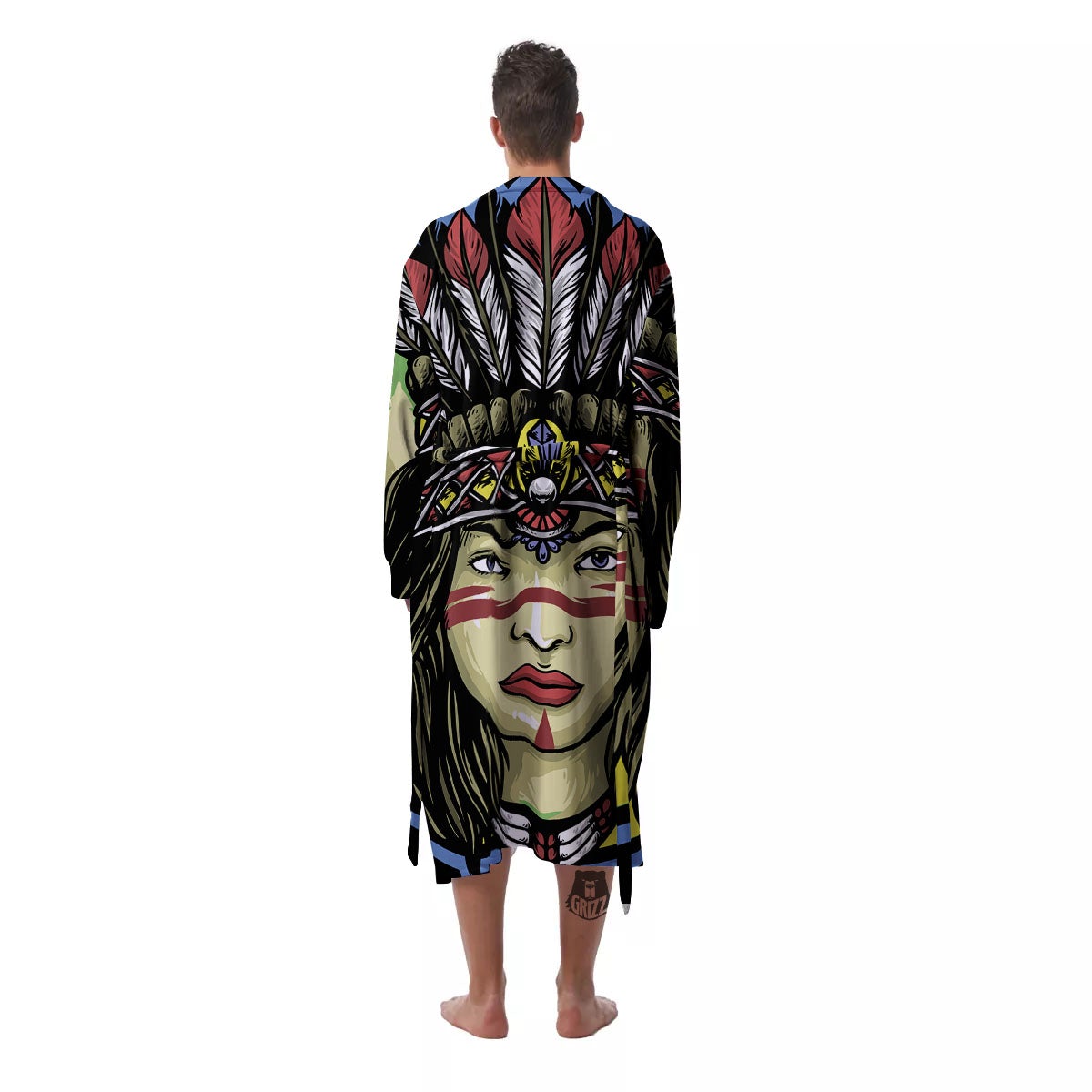 Woman Portrait Native Indian Print Men's Robe-grizzshop