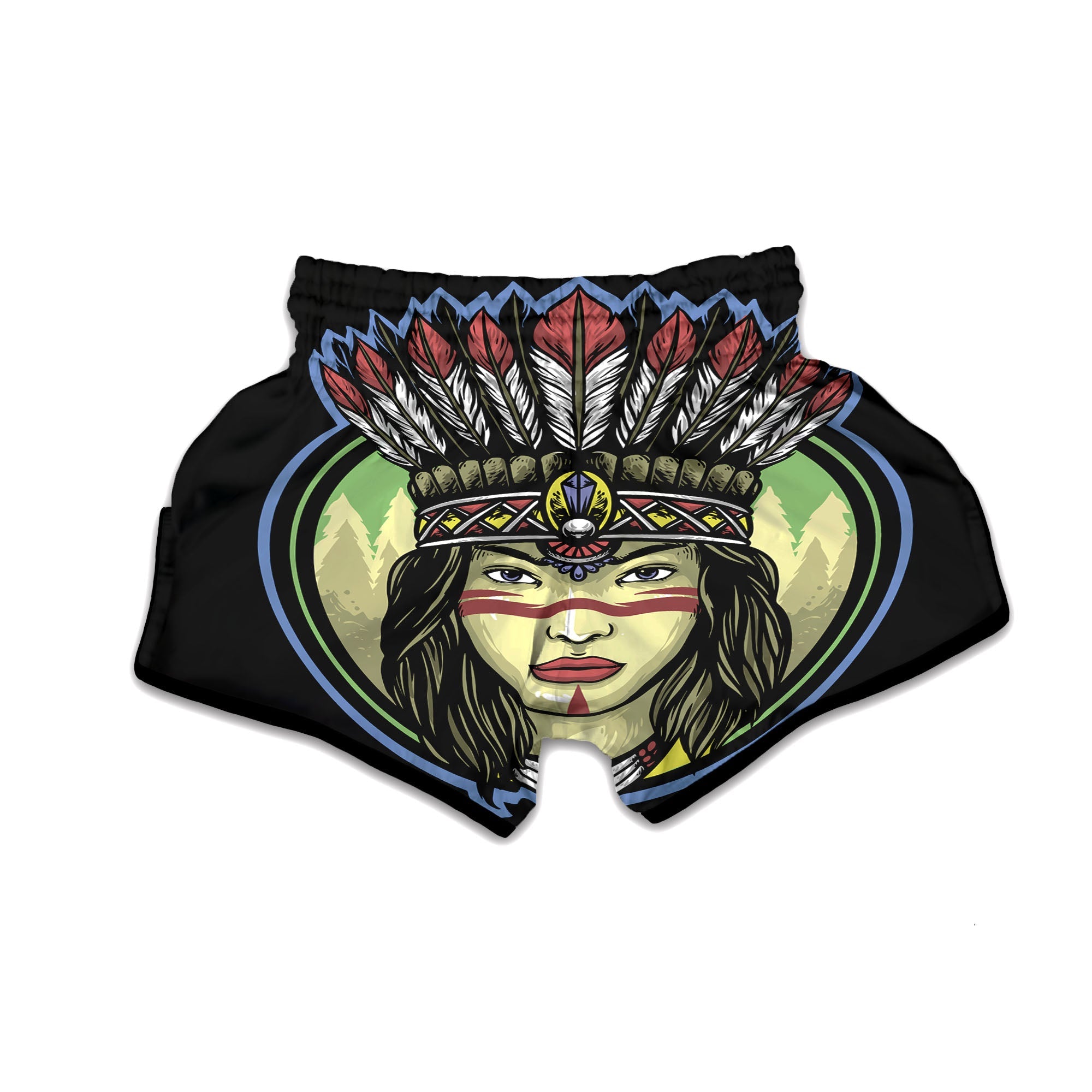 Woman Portrait Native Indian Print Muay Thai Boxing Shorts-grizzshop
