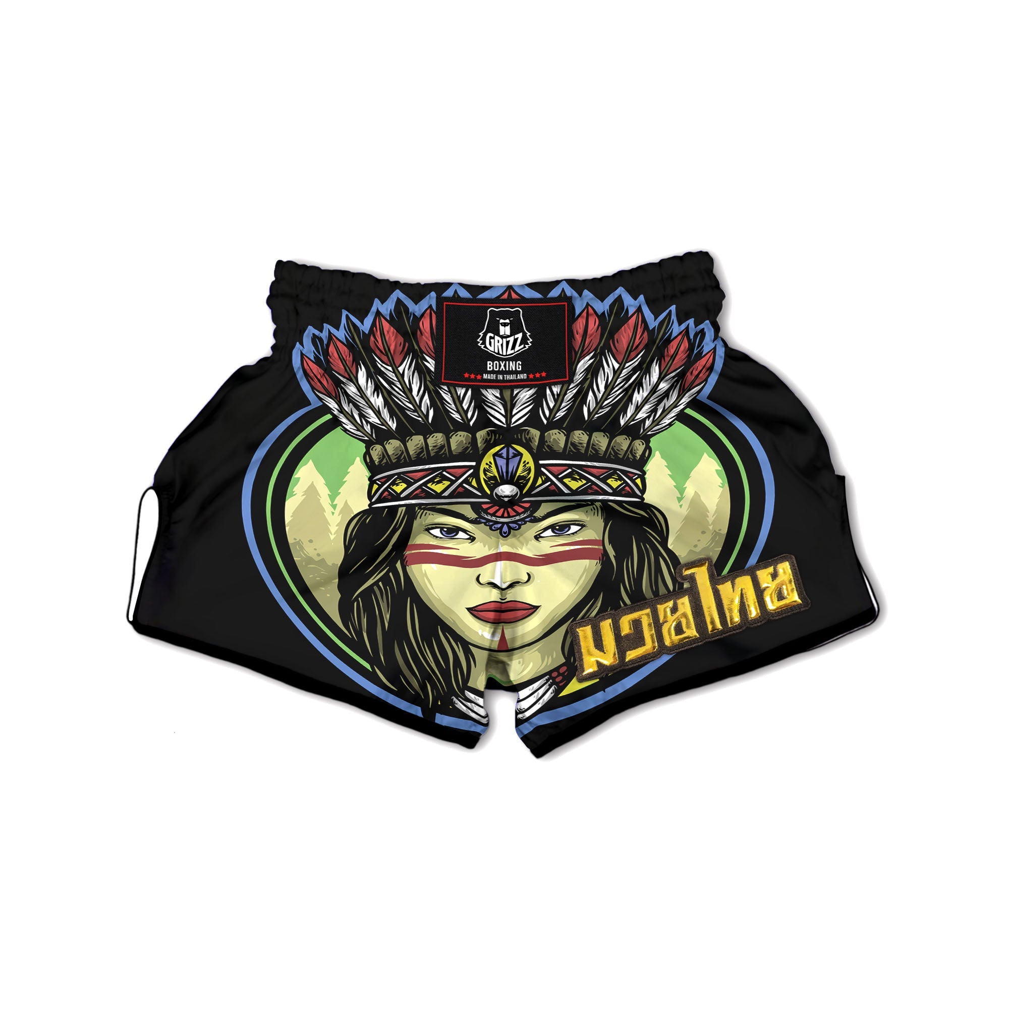 Woman Portrait Native Indian Print Muay Thai Boxing Shorts-grizzshop