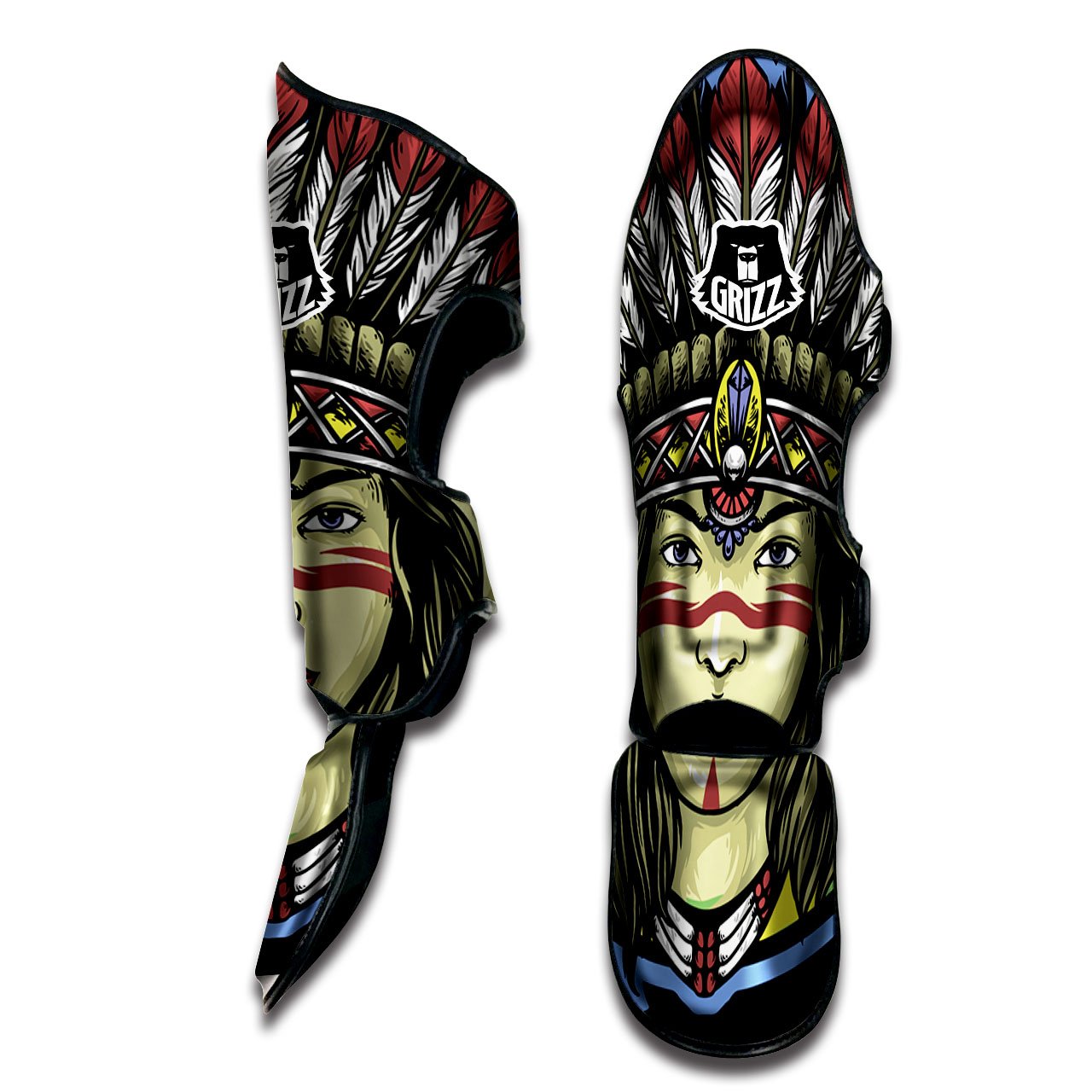 Woman Portrait Native Indian Print Muay Thai Shin Guards-grizzshop
