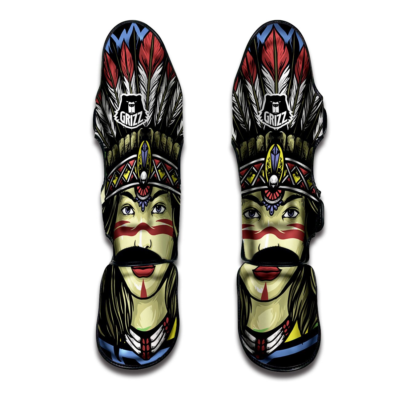 Woman Portrait Native Indian Print Muay Thai Shin Guards-grizzshop