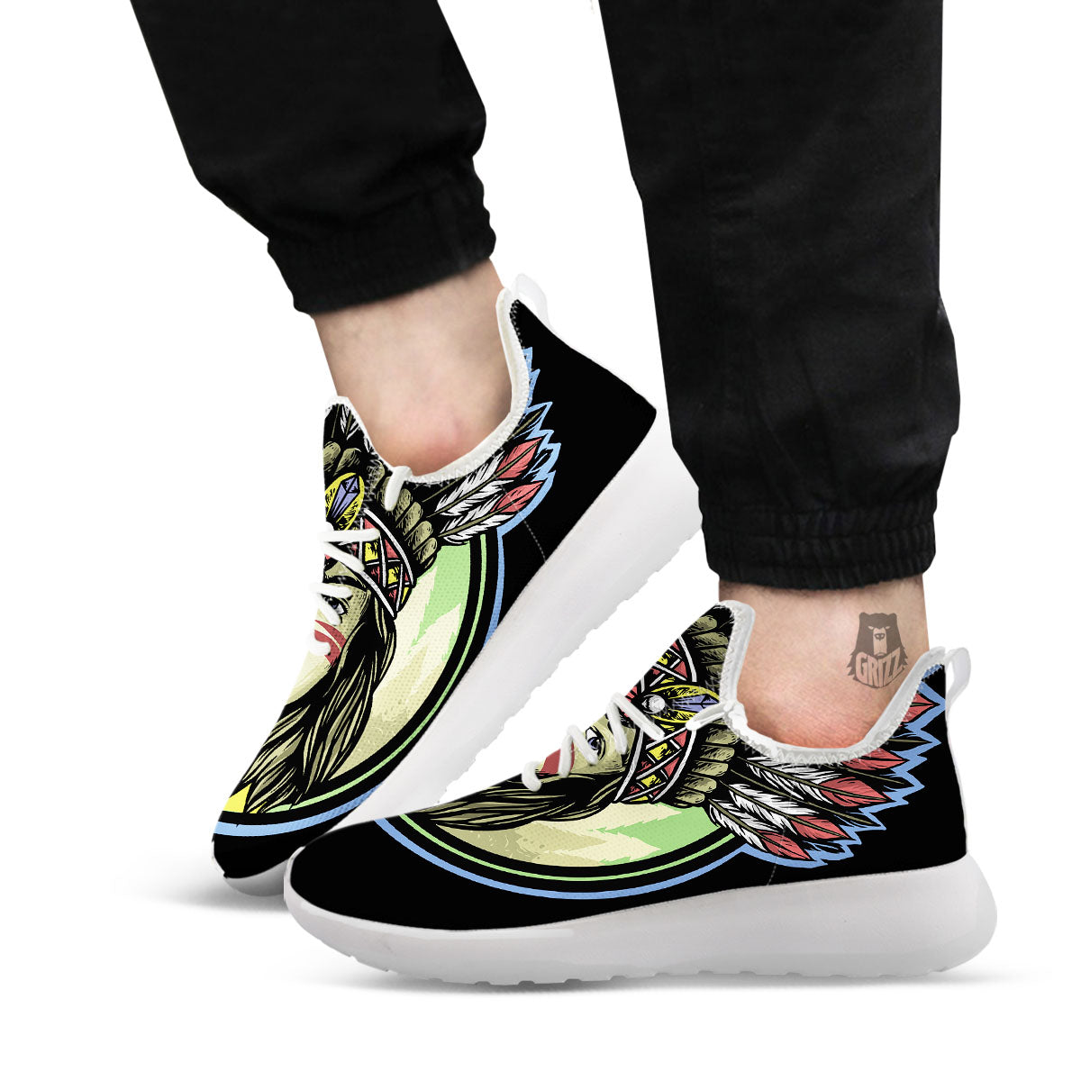 Woman Portrait Native Indian Print White Athletic Shoes-grizzshop