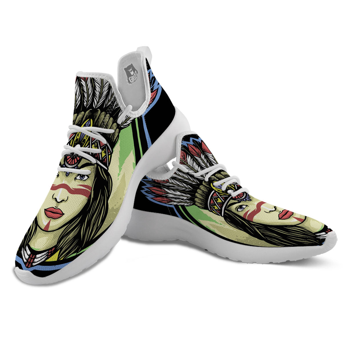 Woman Portrait Native Indian Print White Athletic Shoes-grizzshop