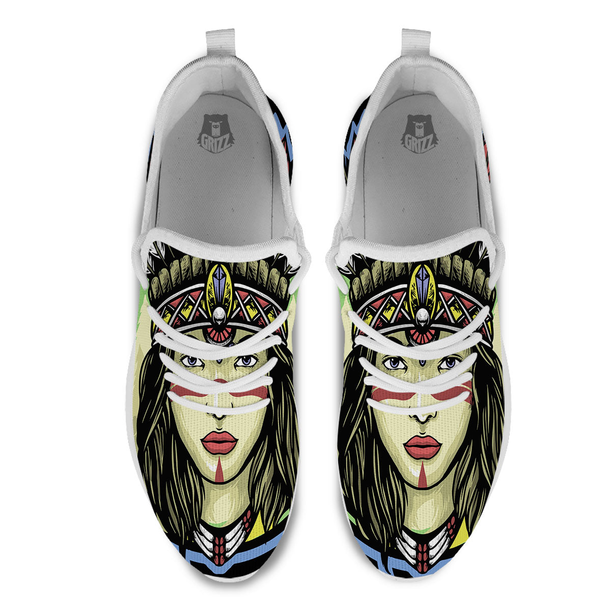 Woman Portrait Native Indian Print White Athletic Shoes-grizzshop