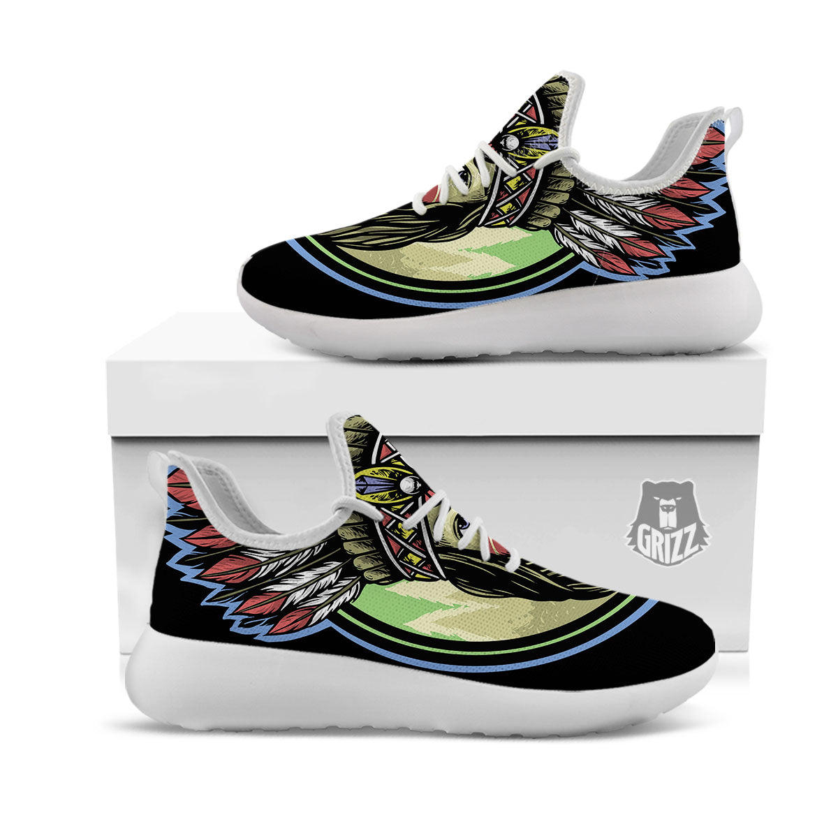 Woman Portrait Native Indian Print White Athletic Shoes-grizzshop